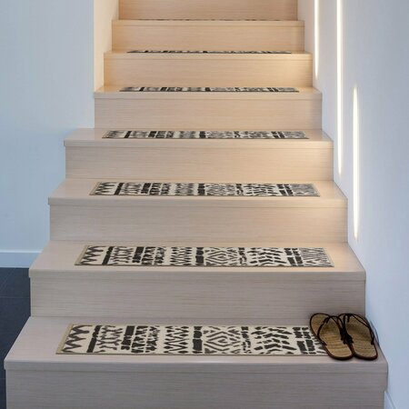 WORLD RUG GALLERY Bohemian Design Geometric Non-Slip Non-Skid Stair Treads8.6 x 26 Cream/Beige, 4PK 70110CREAM4PK